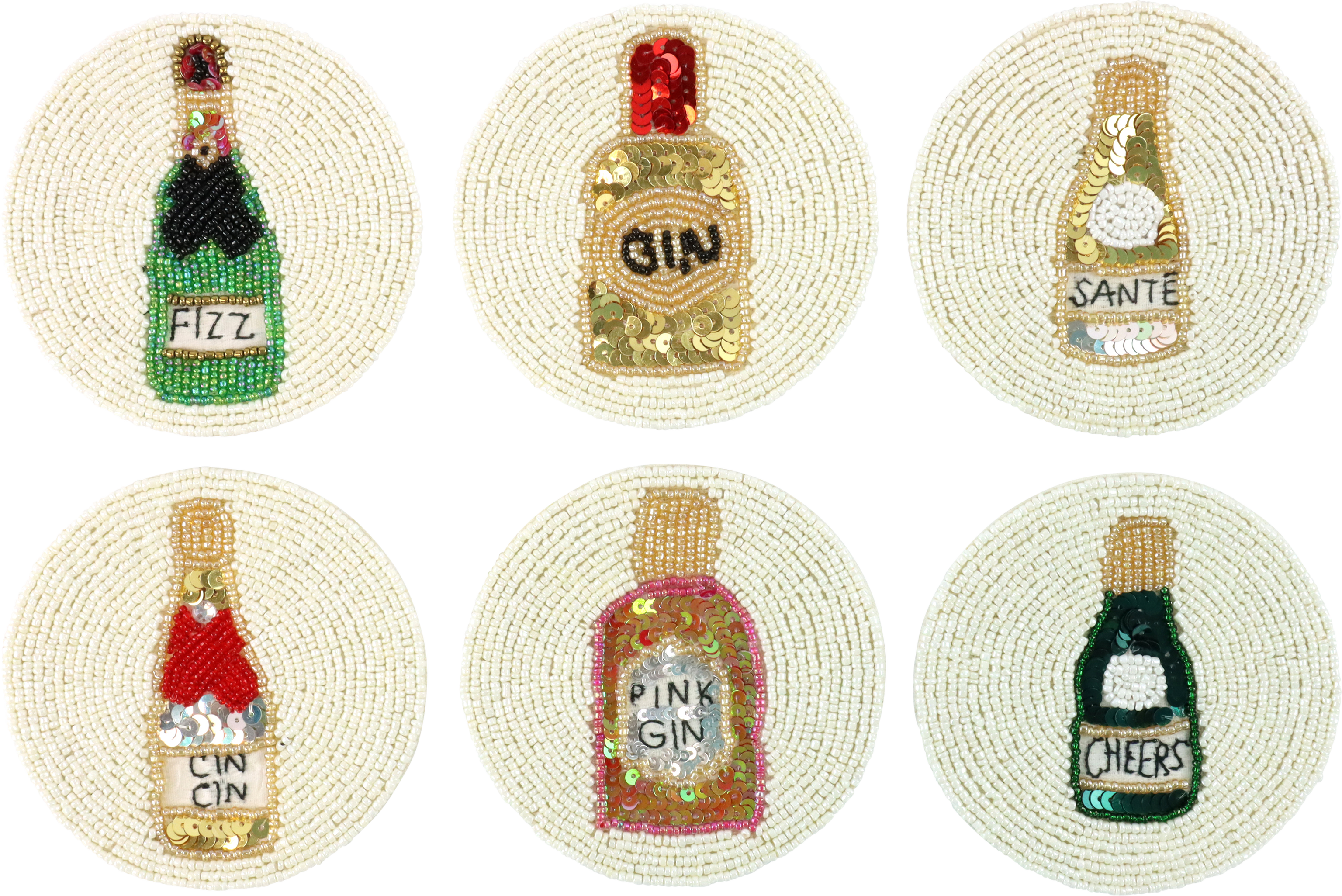 PERLENUNTERSETZER BOTTLES  S/6