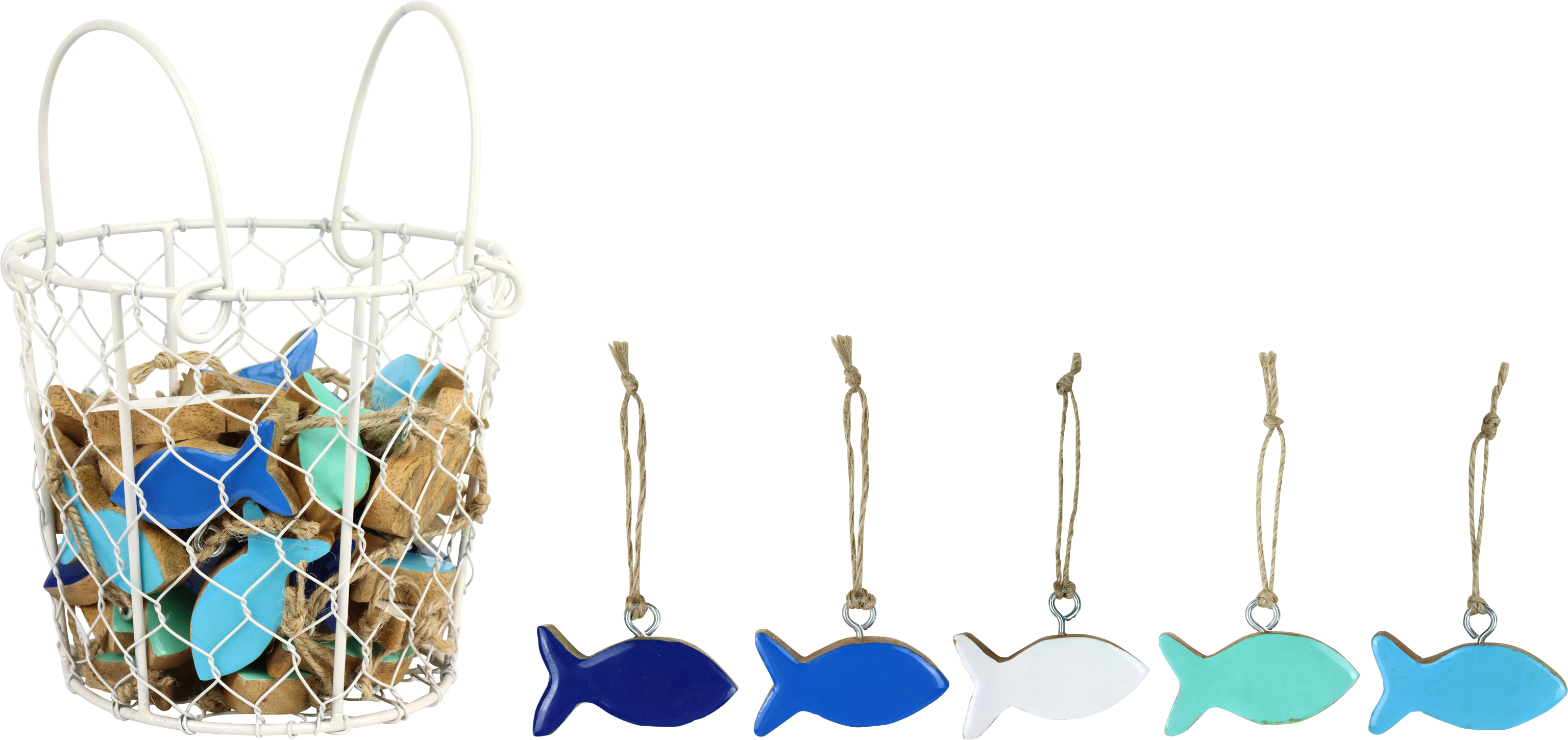 HOLZHÄNGER FISCHE  IM KORB S/41