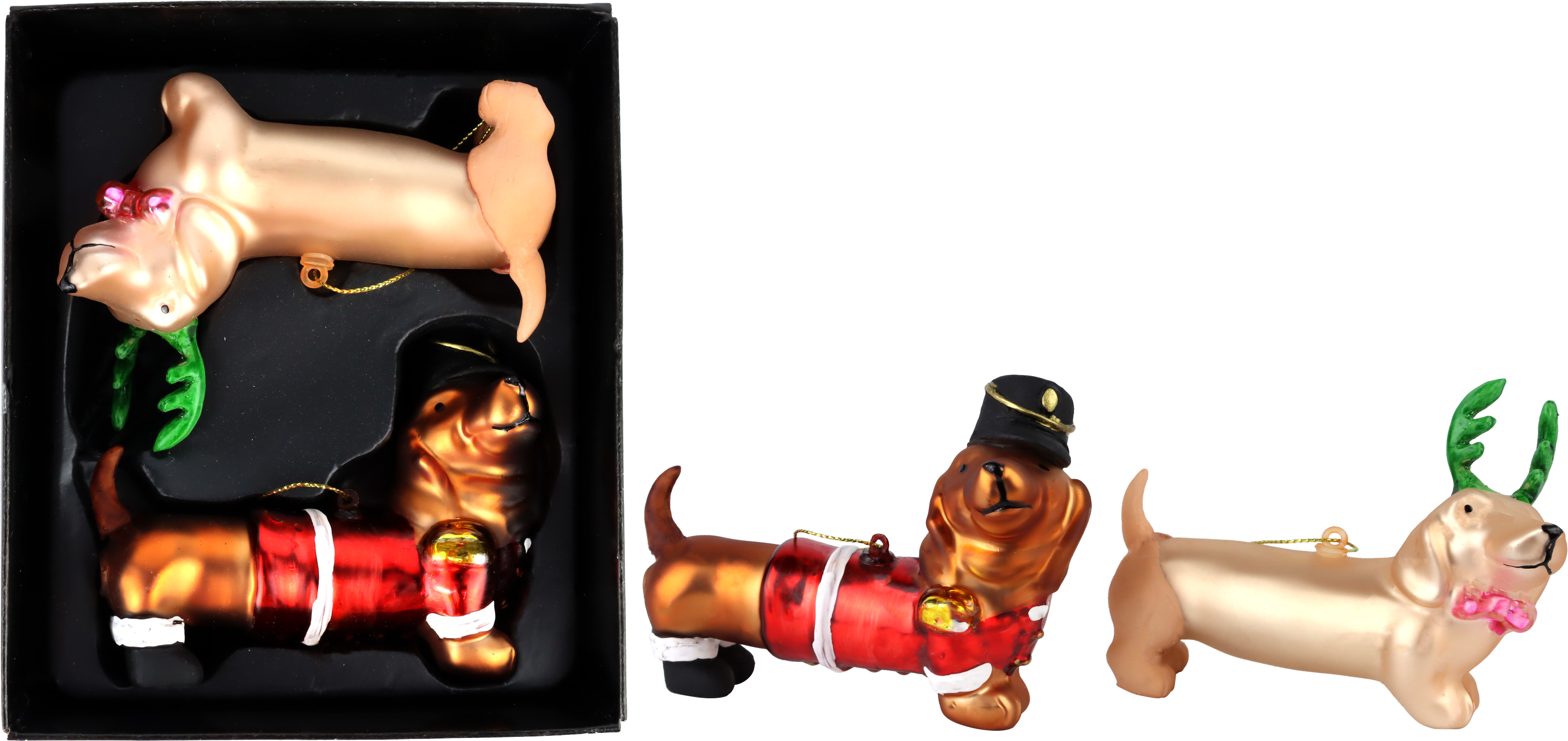 GLASSCHMUCK WEIHNACHTSDACKEL  S/2