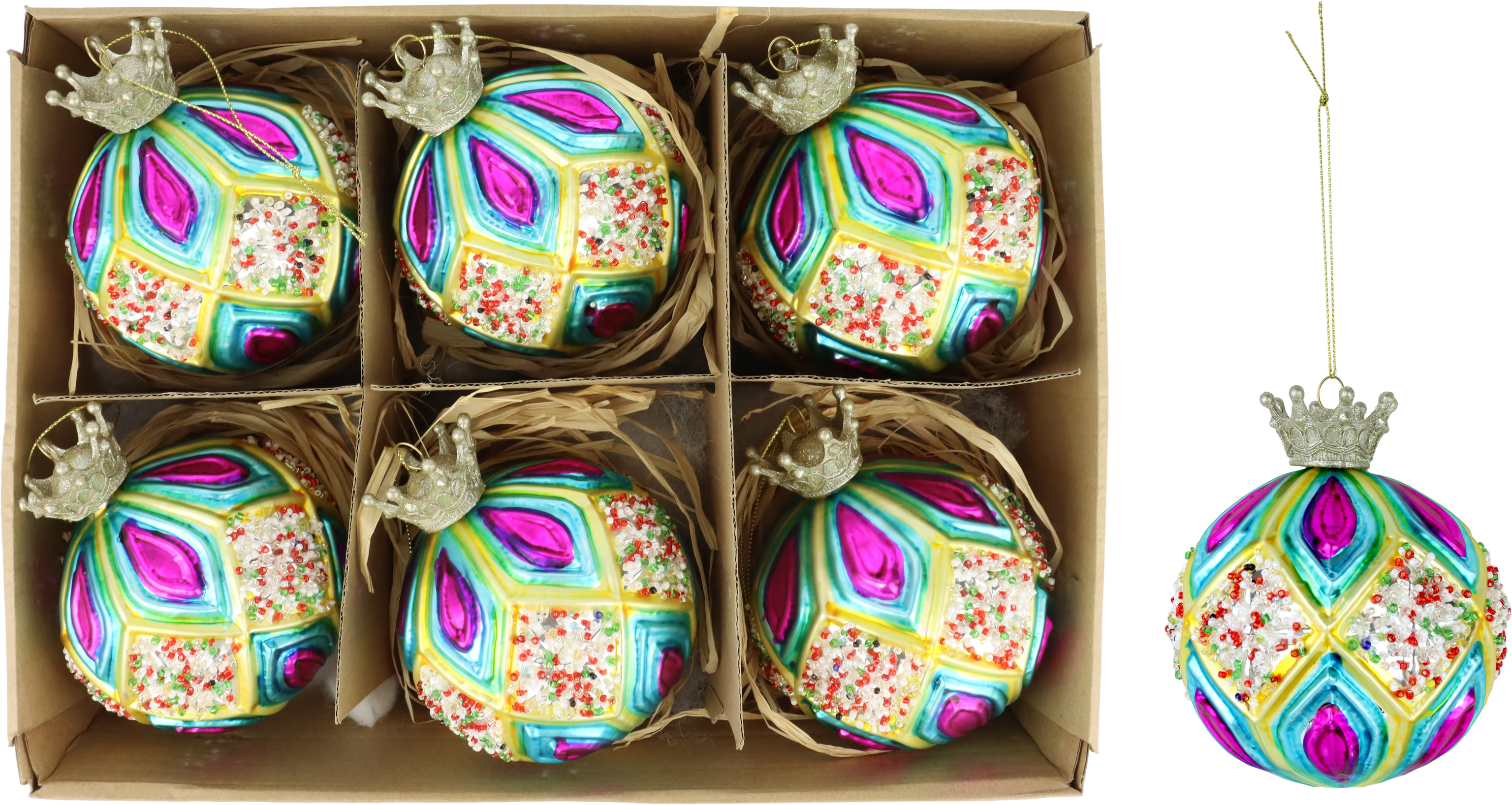 GLASKUGELN FANCY CROWN  S/6