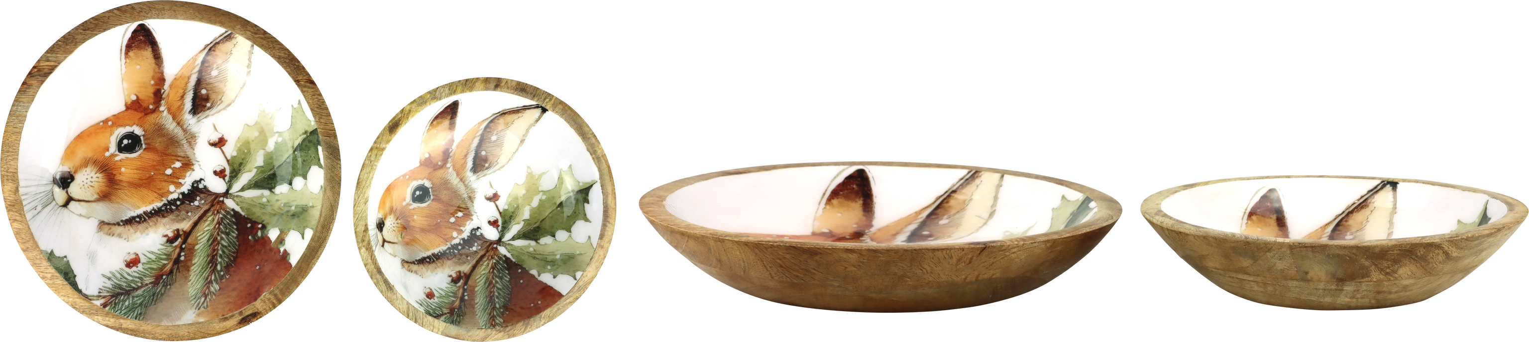 HOLZSCHALEN SCHNEEHASE  S/2