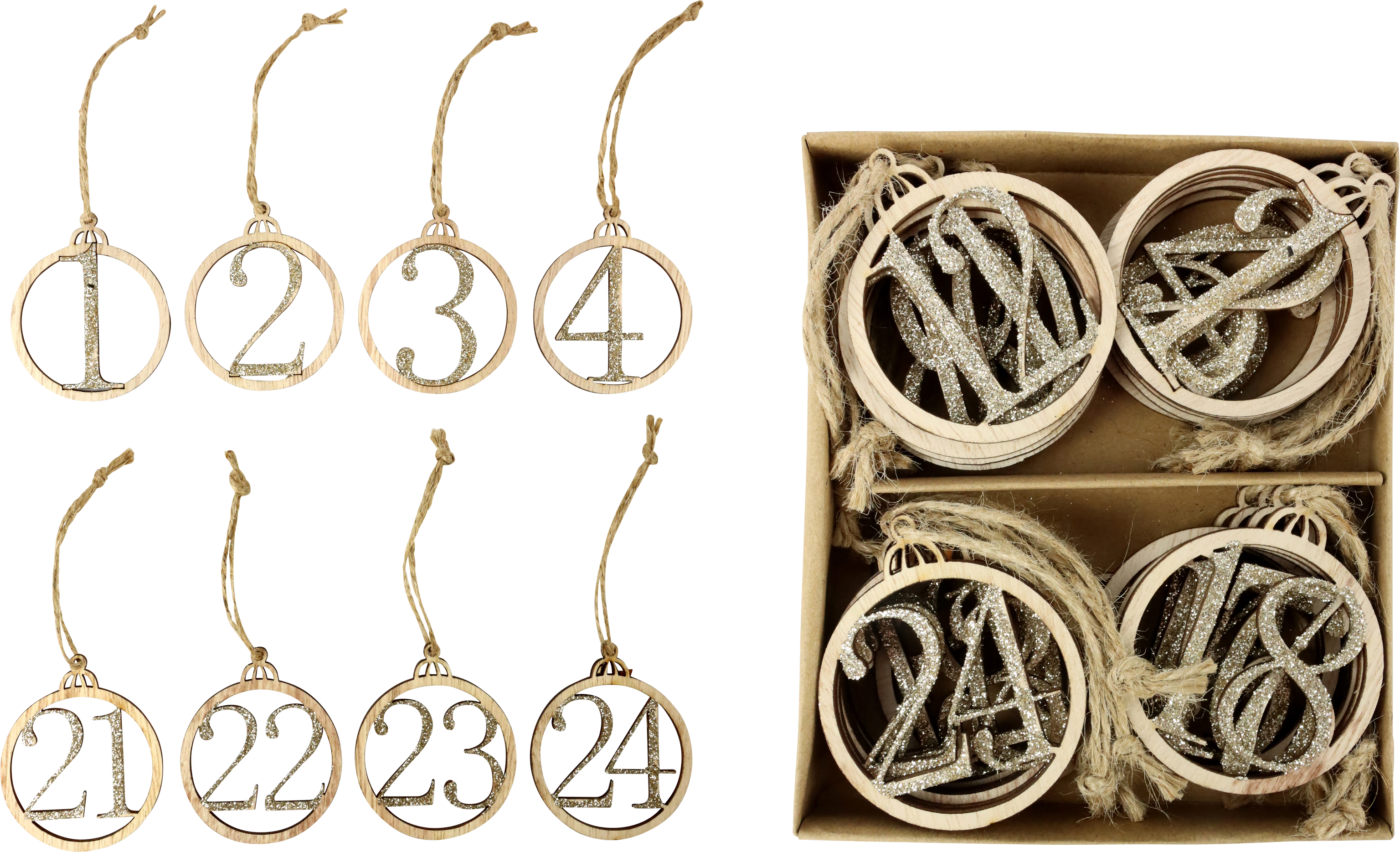 HOLZHÄNGER XMAS-ZAHLEN IN BOX S/24