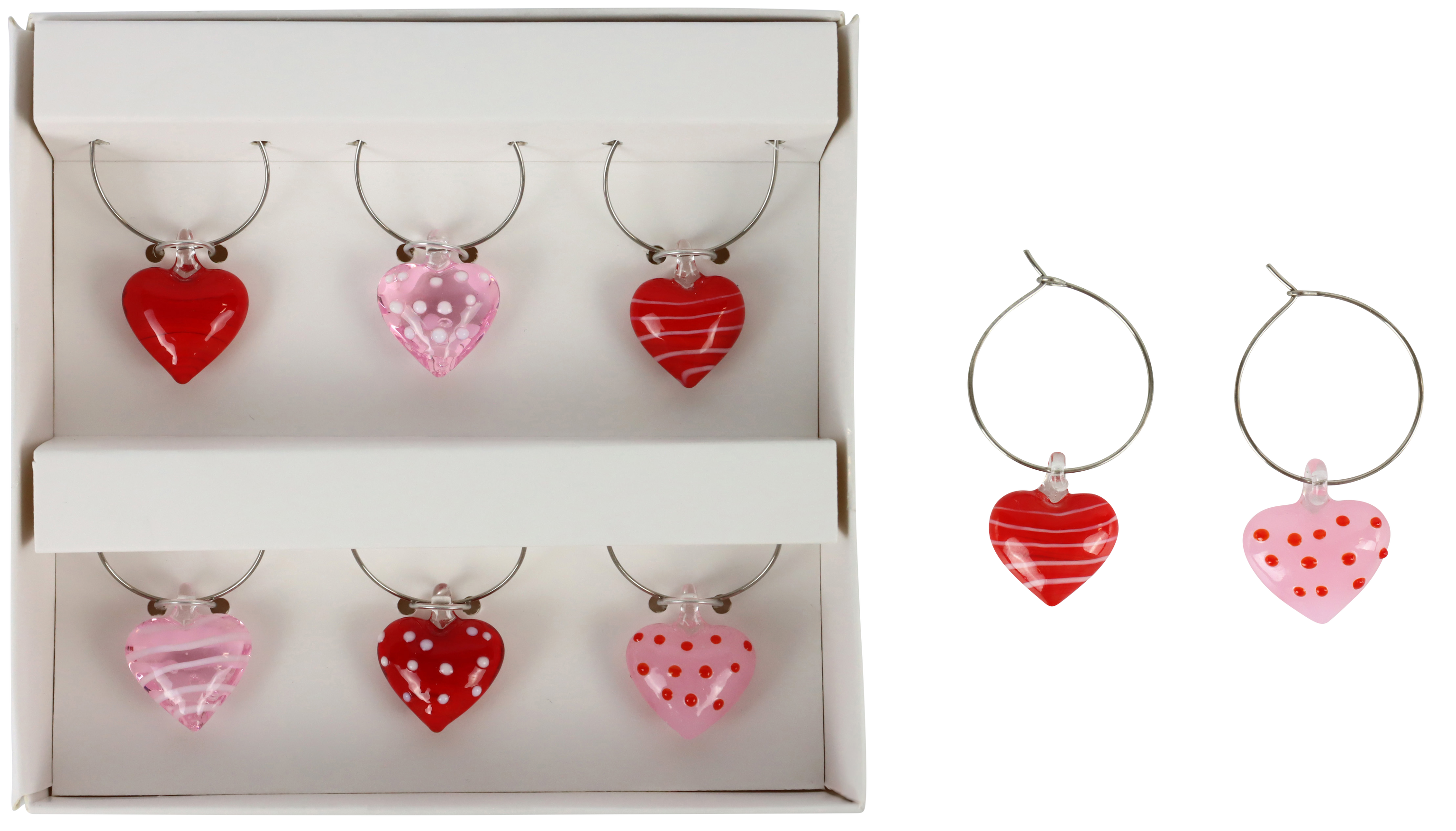 GLASMARKER HEARTS  S/6